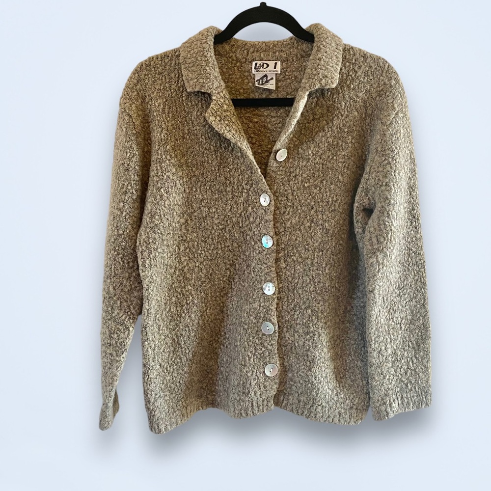 Vintage IDI by Mathew H Popcorn Knit Sweater Cardigan Abalone Shell Buttons SZ M